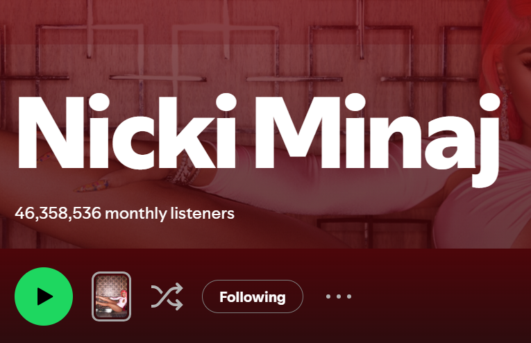 📈 |<a href="/NICKIMINAJ/">Nicki Minaj</a> gained 208,880 monthly listeners on <a href="/Spotify/">Spotify</a> on Sunday, April 26

She now totals 46.35 million listeners on the platform.