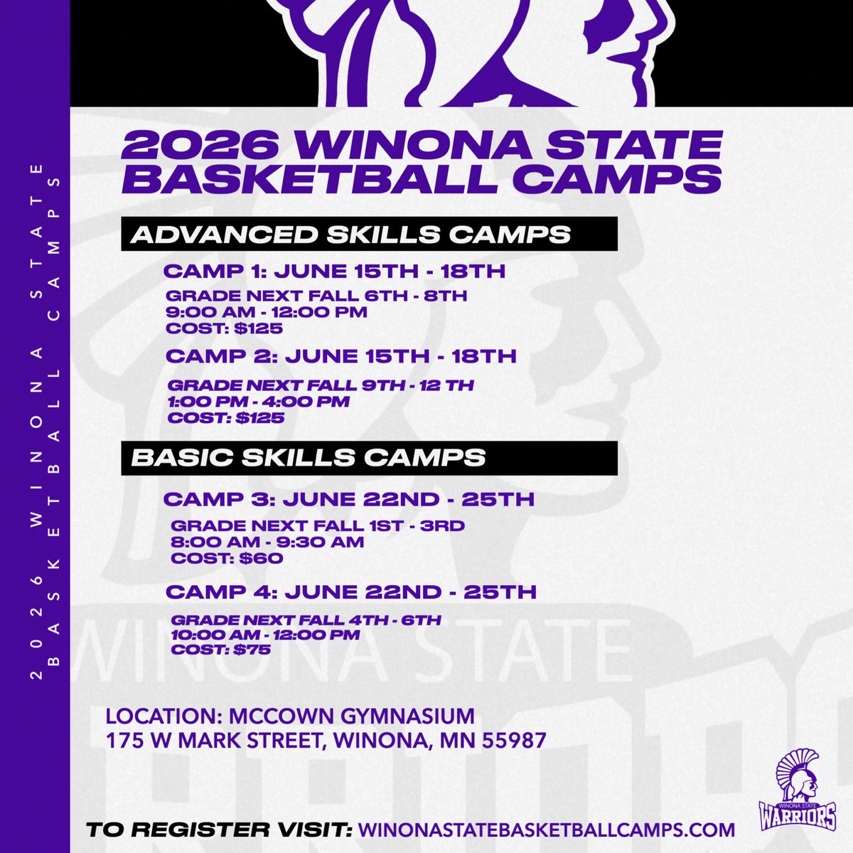 WinonaStateMBB's tweet photo. Camp season is approaching fast 🏃‍♂️ As you plan your summer make sure you include on your kids list of things to do our Winona State Men’s Basketball Youth Camp 🏀 

To register visit : https://t.co/XPmUkrUHLu https://t.co/d6RuYPepDl