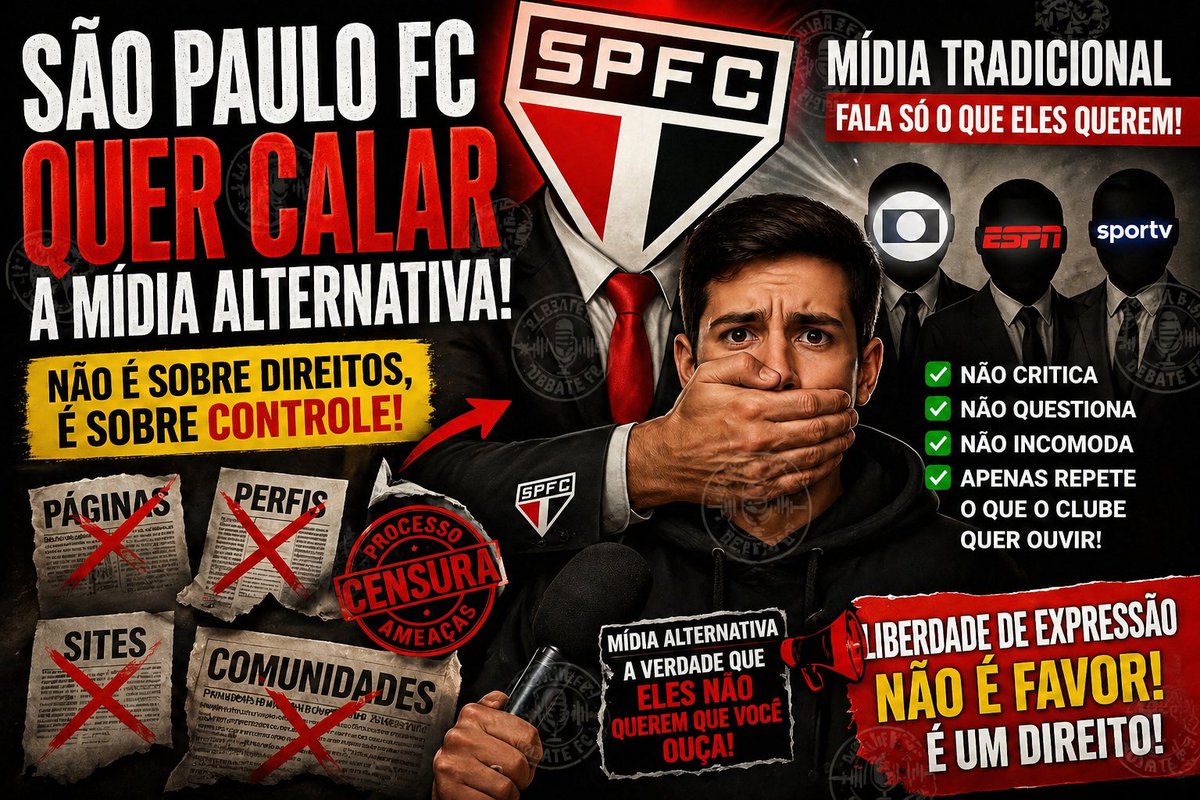 Presidente do São Paulo FC, Harry Massis, tenta calar a mídia alternativa — a voz do torcedor de verdade.
Diferente da tradicional, a alternativa fala o que realmente acontece e defende a instituição, não pessoas.