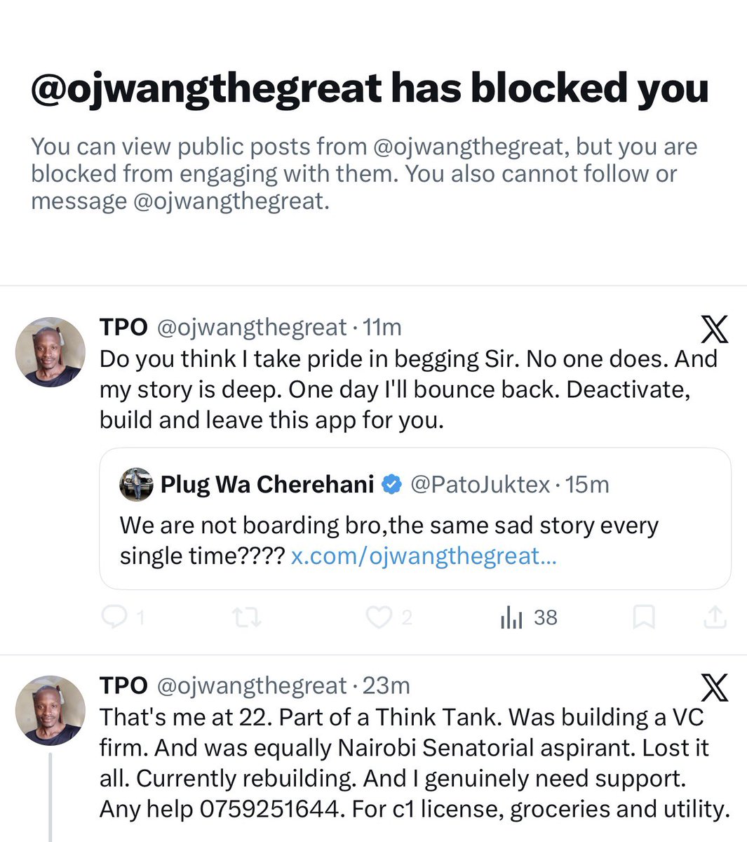 Beware of this conman,popping up with sob stories every time na ukimchanuka anakulisha block