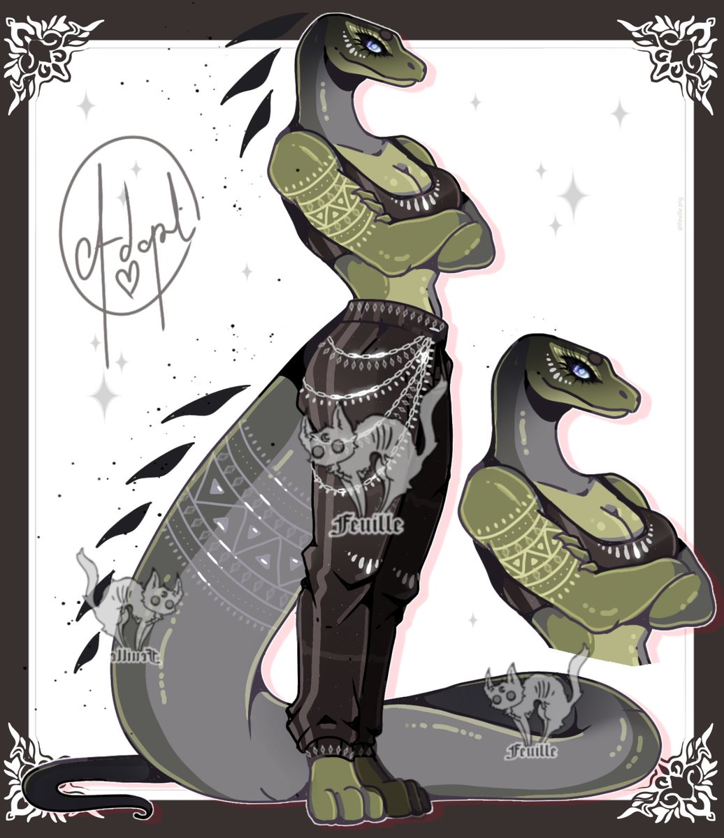[ Open ] ☘️🖤 Ulyana the sporty snake auction
 
Adopt available here: ych.commishes.com/auction/show/5…

#adoptable #furryfandom #adopts #art #furryartist #furry #anthro #furryartwork #oc #adoptables #furrygirl #scalie #snake