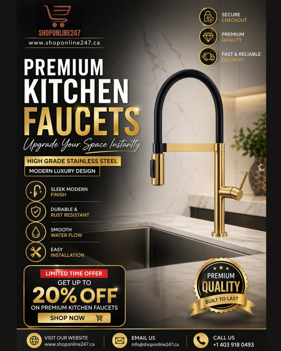 shoponline_247's tweet image. Upgrade your kitchen with a premium modern faucet ✨
Sleek design. Durable build. Luxury feel.🔥 LIMITED TIME: Get up to 20% OFF
🛒 Shop now: shoponline247.ca
📞 +1 403 918 0493#KitchenUpgrade #ModernKitchen #HomeImprovement #InteriorDesign #LuxuryLiving #KitchenGoals