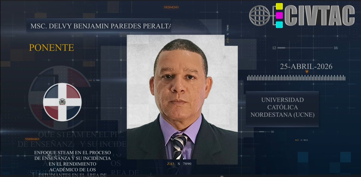 docentes_20's tweet photo. Ponencia 6: ENFOQUE STEAM EN EL PROCESO DE ENSEÑANZA Y SU INCIDENCIA EN EL RENDIMIENTO ACADÉMICO EN MATEMÁTICAS, con la MSc. Delvy Benjamin Paredes Peralta.
- 
 📺Ver: https://t.co/owpEQr61gW
💳 Certificado: https://t.co/9sFslntvrM
-
#CIVTAC2026 #Docentes20 https://t.co/OJYki2BDxt