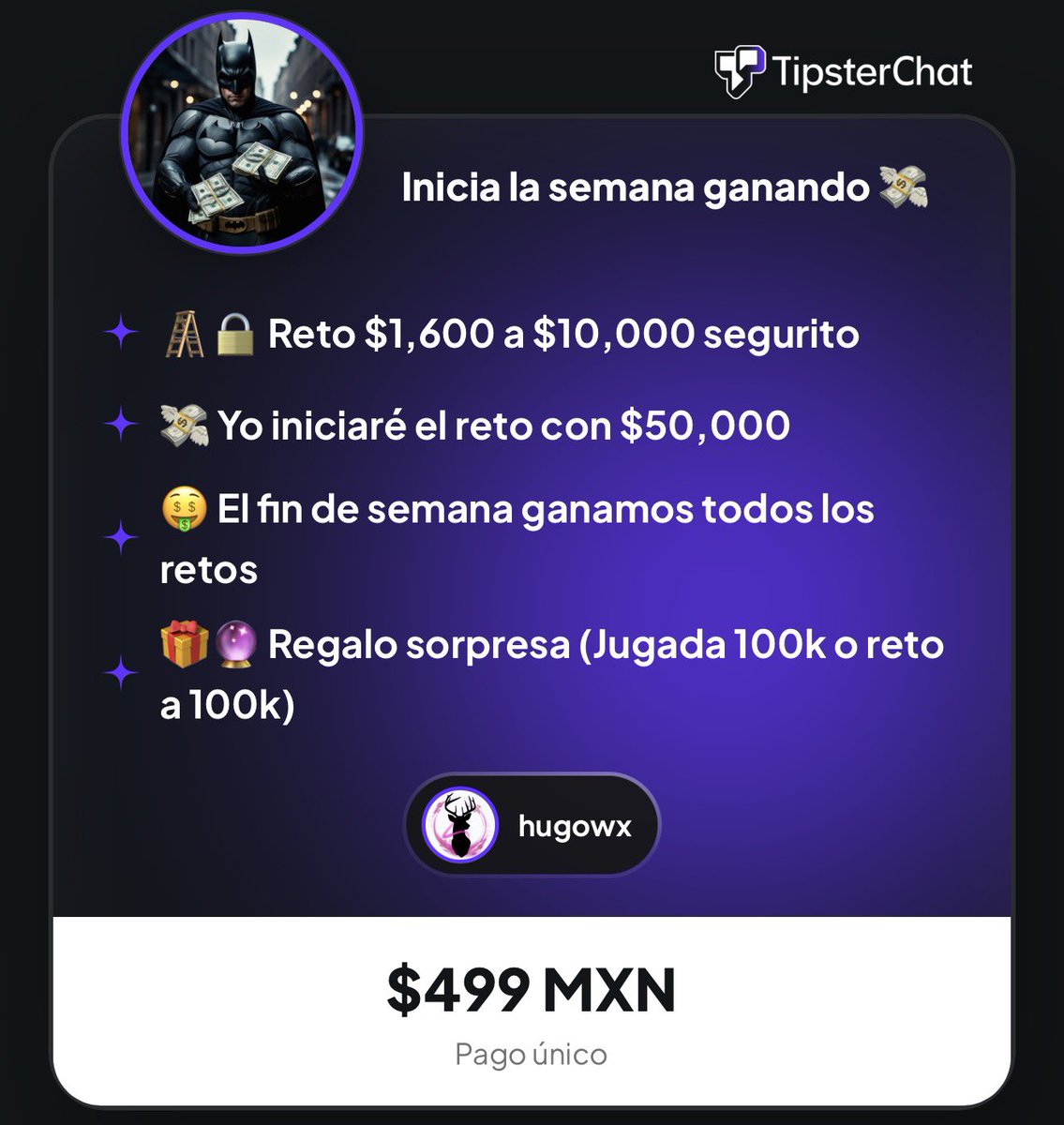 hugowx_'s tweet photo. VAMOS POR OTROS $1,600 a $10,000 + Regalo misterioso 🔮🔎

El finde ganamos retos por todos lados 🔥

Vamos a seguir ganado juntos! Yo iniciaré el reto con $50,000 💸

Aquí te unes👇🏻
🔗 https://t.co/FyOSk58Eb1 https://t.co/ZdHuk2RIxn