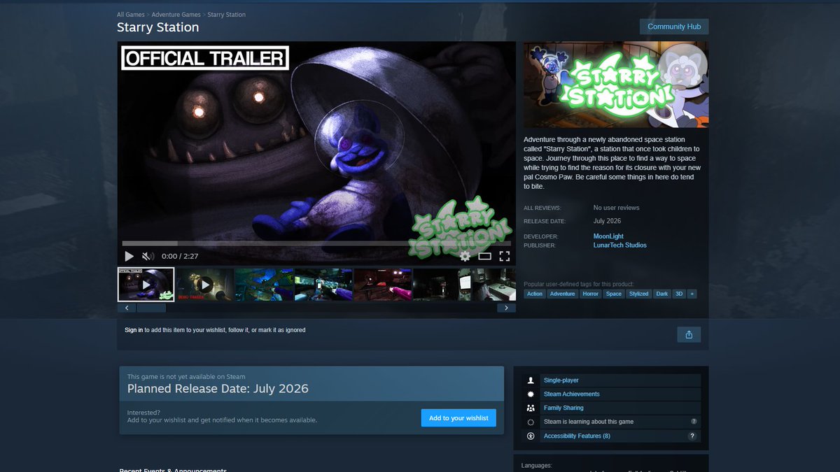 Fantime_Horror's tweet photo. 📥 Starry Station NEWS!

📑The Starry Station Steam page is now live, and you can ADD it to YOUR WISHLIST!

👇 Link below!!
#StarryStation