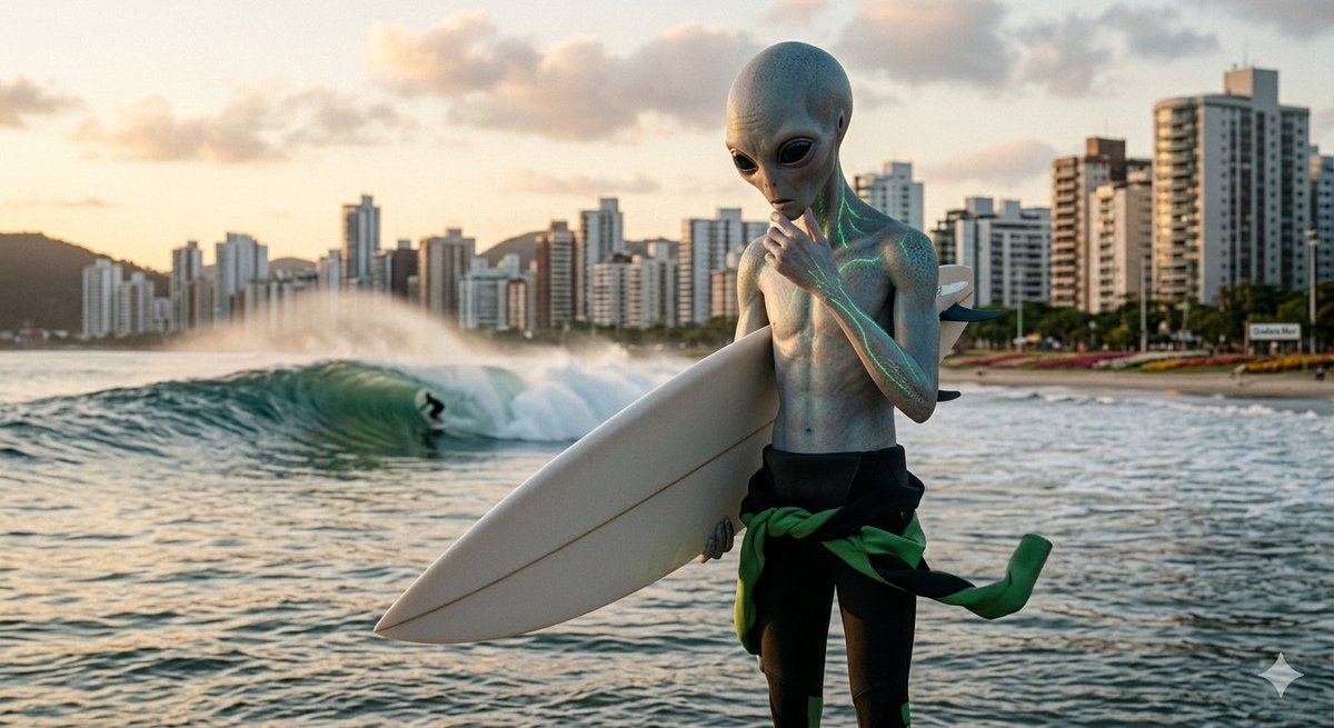 surfreportbr's tweet photo. Até quem veio de outro planeta precisa estudar o pico antes de cair na água 👽🌊
Olhar atento, leitura da onda e respeito pelo timing no surf, a conexão é universal.
#SurfReport #Surf #AlienSurf #WaveReading #LineUp #SurfLife https://t.co/WnF70SGtfc