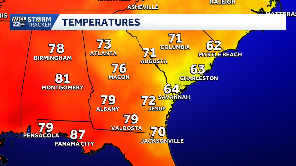 jnelsonWJCL's tweet image. Easy to spot where low clouds are located today. Cooler temps from #Savannah to Myrtle Beach. #gawx #scwx