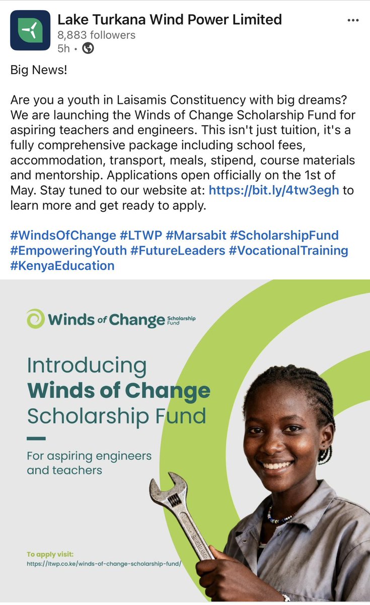 This could really help someone young from the community 

ltwp.co.ke/igniting-futur…