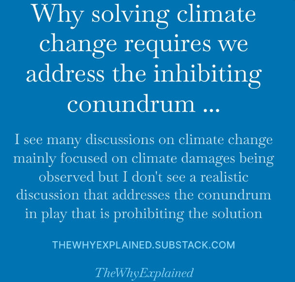 TheWhyExplained's tweet image. @CAlowdown

Admire influencers, leadership, journalist concerned #climatechange

My Substack #sustainable prosperity recognizing difficulty inhibiting solution

My post presents conundrum for longterm solution requiring bigger picture approach

open.substack.com/pub/thewhyexpl…

#econX