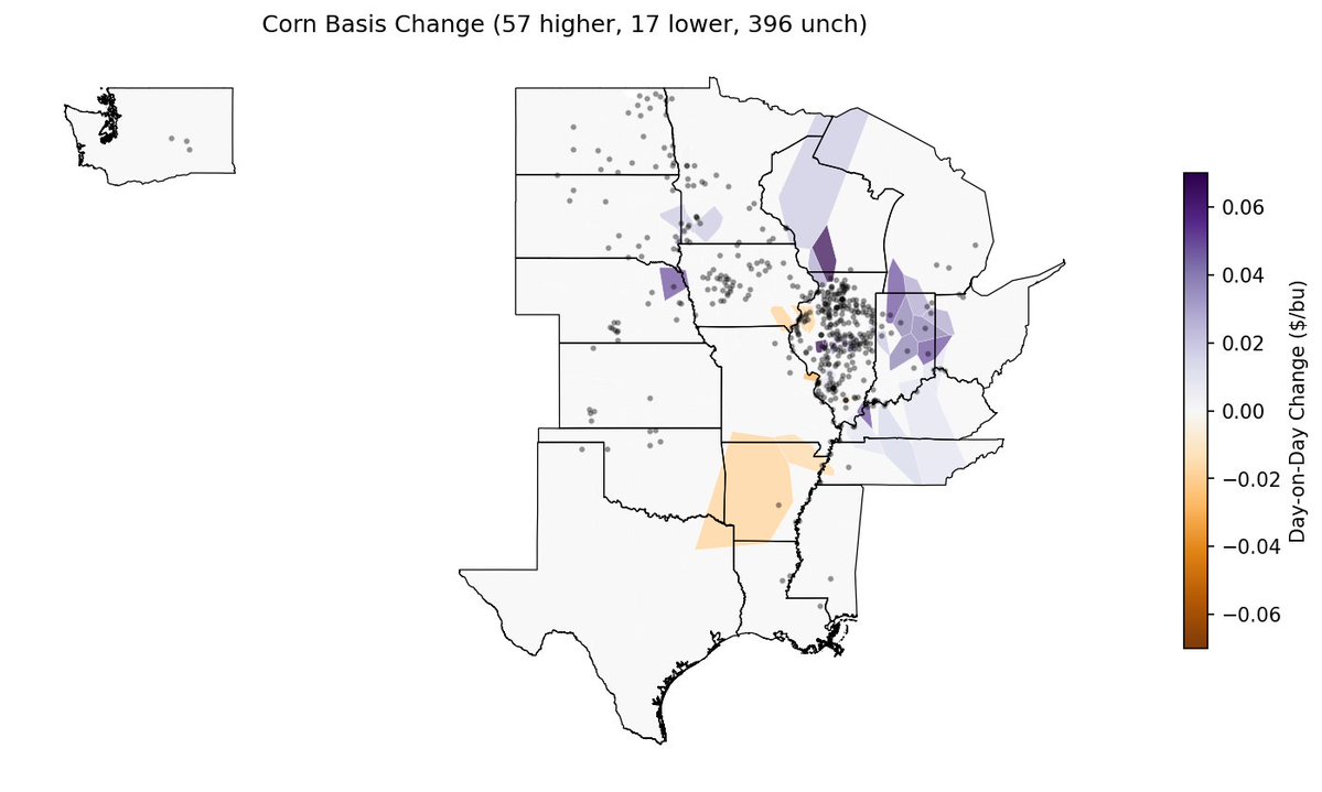 fastagsdata's tweet image. Daily Basis EOD Update
Apr 27, 2026

Delivery: Apr 2026
Changes vs Apr 24
Corn: 470 elevators | 57 higher, 17 lower
Soybeans: 471 elevators | 51 higher, 2 lower

#Basis #Ags #Grains #fastagsdata #OATT