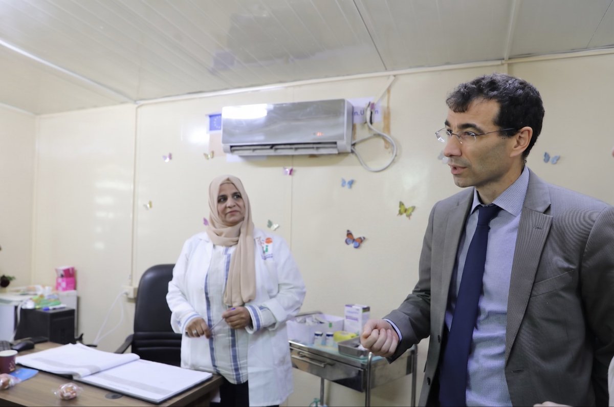 UNFPAJordan's tweet photo. Honored to welcome EU Ambassador H.E. Pierre-Christophe Chatzisavas to Zaatari Refugee Camp to see our joint impact in protecting women &amp; girls’ health and rights 🇪🇺🇯🇴

With EU support—especially DG ECHO—we’ve enabled 20,000 safe births with zero maternal deaths since 2013. https://t.co/S0ecpFcG2Q