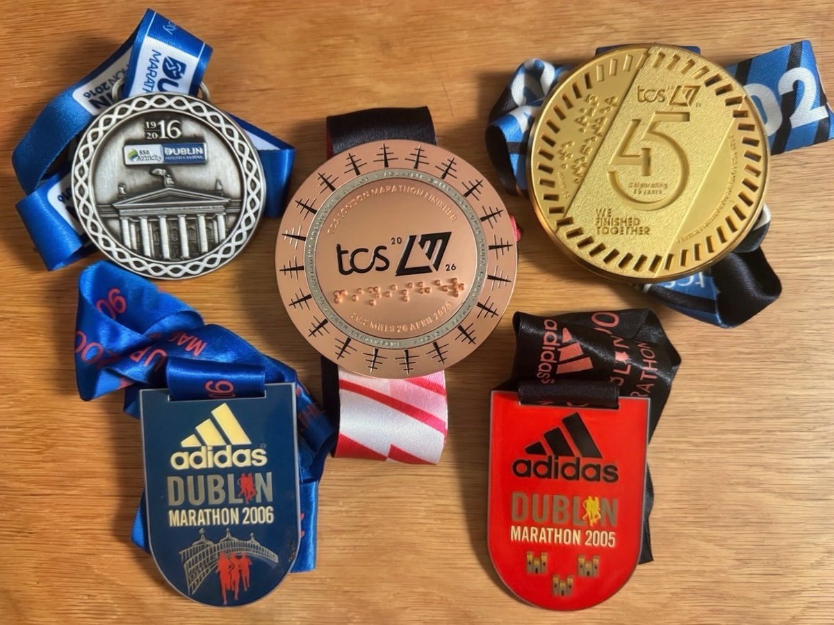 allthatchas's tweet image. Five medals for the five marathons I’ve run. 

Last night I was firmly never again.  Today, I’m hmmmm… 
 
#medalmonday #ukrunchat @ukrunchat