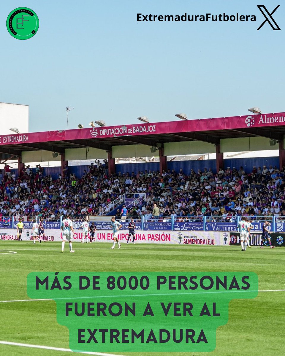 📢LA MEJOR ENTRADA DE LA TEMPORADA EN EL FRANCISCO DE LA HERA‼️
👉Más de 8000 personas acudierón al Francisco de la Hera para presenciar el <a href="/CDExt1924/">CD EXTREMADURA</a>🔴🔵vs La  Unión Atlético⚪️🔵
👉Siendo este partido el de mayor asistencia esta jornada en 2RFEF 
#2RFEF #2Federación #SegundaRFEF