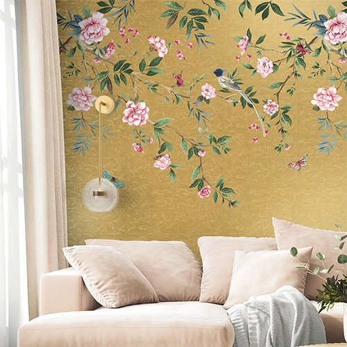 WallpaperStore's tweet image. Daisy Bennett's  Florattica Mural from Daisy Bennett Botanica Mural Collection delightfully descends from the ceiling as dangling branches with florals, butterflies. Graceful garden motifs are lovely addition to design.  lelandswallpaper.com/product/daisy-…

#madeinUSA #gold #sundaymood