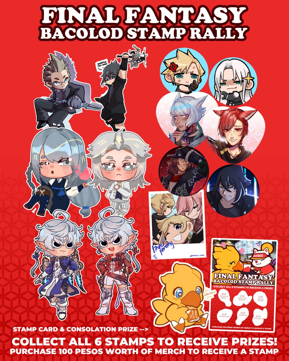 CoconutBiko's tweet photo. Here comes the preview of prizes for the Final Fantasy stamp rally this Patrons of the Arts Bacolod!

Be sure to come early because prizes are limited each day

Patrons of the Arts: Bacolod Summer
SMX Convention Center Bacolod
May 2-3, 2026
10 AM to 8 PM
Entrance fee is only 100! https://t.co/buHVbmcllw