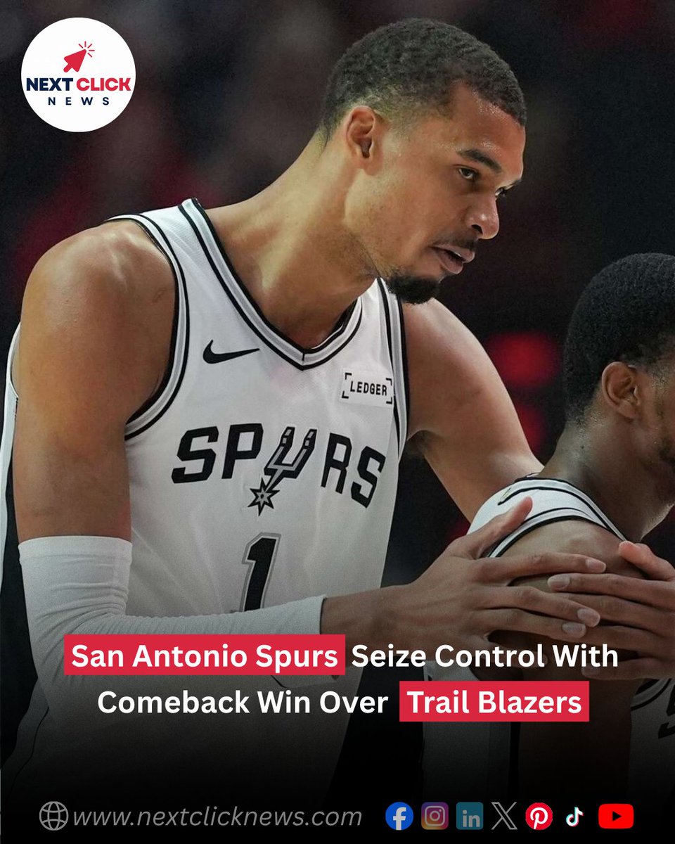 NextClickNews's tweet image. 🏀 The San Antonio Spurs erased a significant double-digit deficit in the second half, mounting a relentless fourth-quarter charge to secure a vital win over the Portland Trail Blazers. 
nextclicknews.com/2026/04/28/san…

#Spurs #TrailBlazers #NBAPlayoffs #SanAntonio #NextClickNews