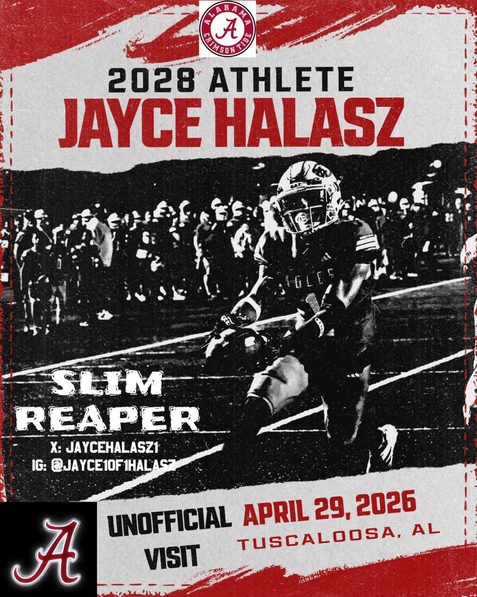 Blessed and extremely grateful for the opportunity to take a visit to The University of Alabama‼️Excited to learn about the program and build relationships with the coaches 🐘💯

#RollTide #CrimsonTide🐘
<a href="/jonhayden55/">Jon Hayden Raper</a> <a href="/TonyJones_810/">T. Jones</a> 
<a href="/DerrickDnix/">Coach Derrick Nix</a> <a href="/PlayerProMorgan/">Courtney Morgan</a> <a href="/KalenDeBoer/">Kalen DeBoer</a>