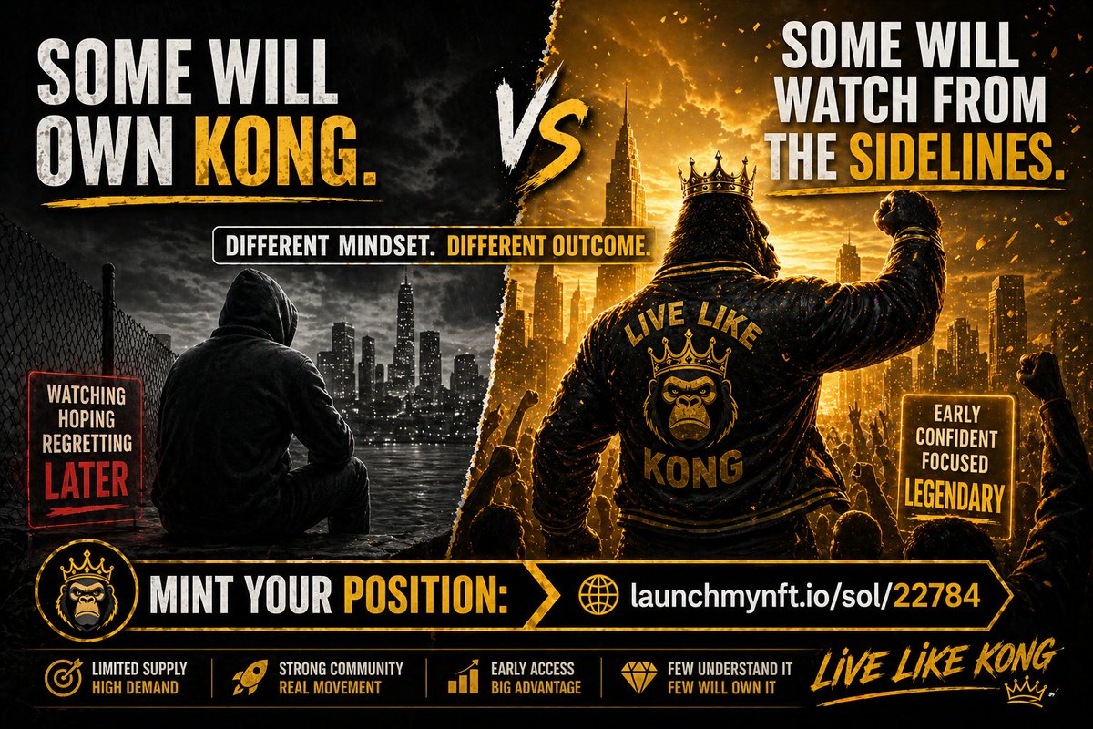 NFT2BC's tweet image. Some will own KONG.
 Some will watch from the sidelines.
Different mindset. Different outcome.
🦍
👉 Mint your position:
 launchmynft.io/sol/22784
#NFTproject #SolanaNFT