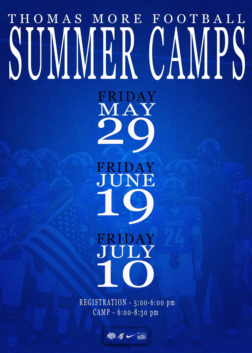 CoachBrittLong's tweet image. 🚨 RECRUITS 🚨
Come compete with us this summer at Thomas More Football Camps 💪🏽
📅 May 29 | June 19 | July 10
⏰ Registration: 5–6 PM | Camp: 6–8:30 PM
Get better. Get evaluated. Get noticed. #EarnIt 

thomasmorefootball.totalcamps.com/shop/EVENT