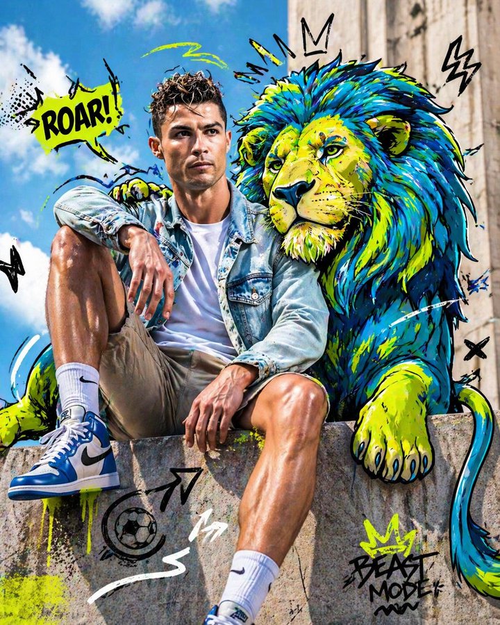pakistandworld's tweet image. A surreal, live-action, cartoon-infused fashion blockbuster #fashion #streetstyle #cartoon #mixedmendia #ai #ronaldo
