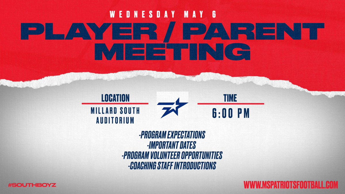 MSouthFootball's tweet photo. 2026 Patriot Football Team Meeting https://t.co/TDQGDhkvv2