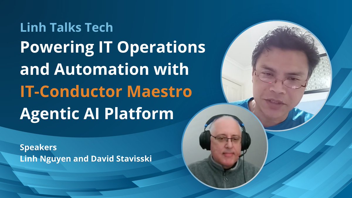 ITConductor's tweet photo. What if your IT operations could decide what to do next…on their own?

In this episode, Linh and David explore how IT-Conductor Maestro brings agentic AI into real-world IT workflows.

Watch the full episode 👇
https://t.co/a8TuPMLfA6

#AgenticAI #IntelligentIT https://t.co/MjlFQRrnNW