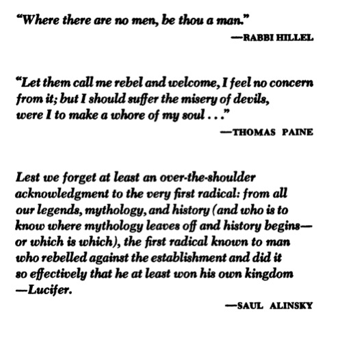 Flac0j0nes's tweet image. Alinsky opens his how-to-#resist manual "Rules for Radicals" with a quote hailing Lucifer.

it's not like the demonic roots of Marxist are some esoteric level reserved only for it's deeper members. it's explicit if you go back to pre-1970, at which point they realized they'd have