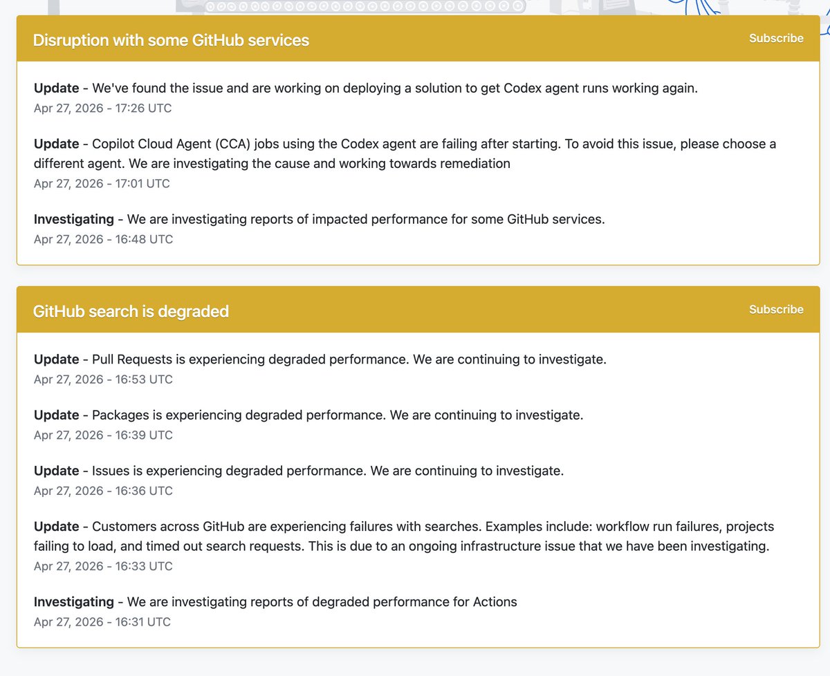 davidxia_'s tweet photo. Annd github's degraded. Again. https://t.co/bgT77Y6DKi https://t.co/weXF8EceRy