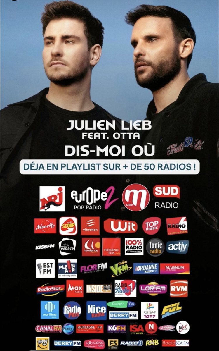 LiebActus's tweet image. Dis-moi où (feat otta) en playlist sur + de 50 radios, déjà en grosses playlists et pour finir sur 4 chaînes de clip 👏 

crédit _twinmusic_

#julienlieb