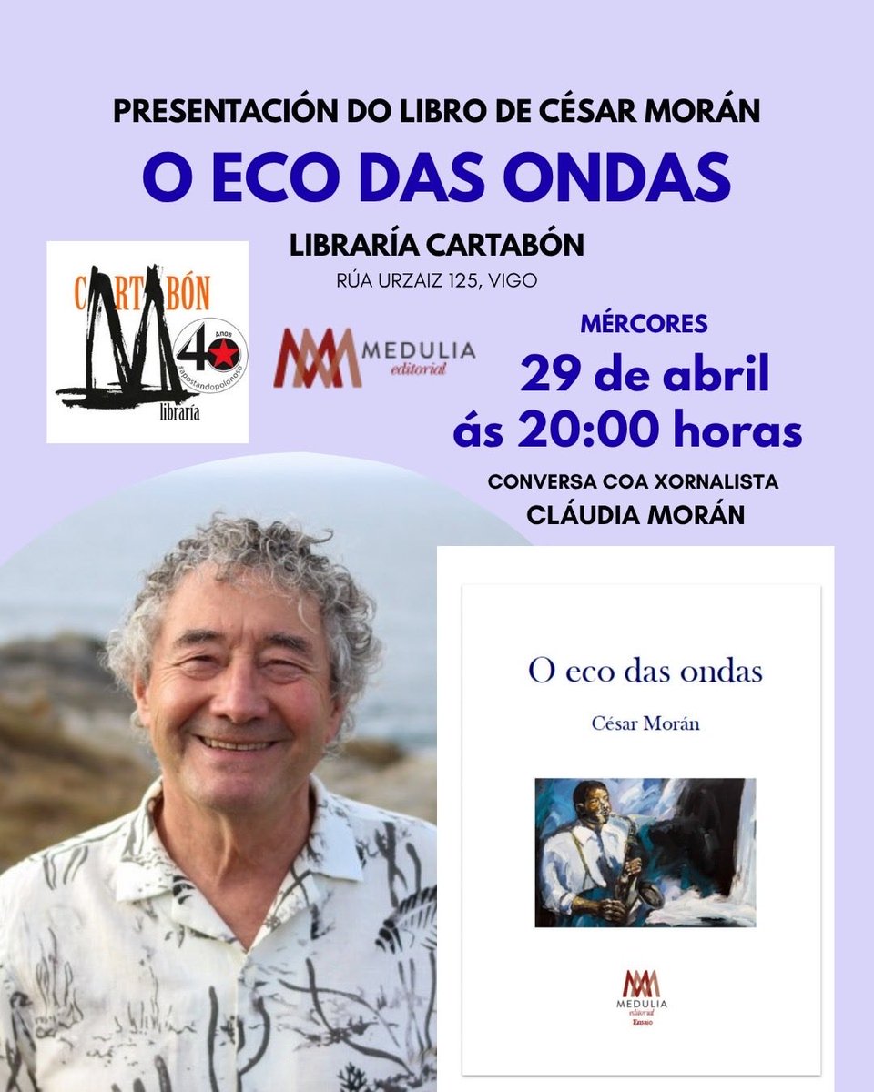 aelg's tweet photo. Vigo: presentación de O eco das ondas, de César Morán: https://t.co/dLSVkDBK03 @cesarmoranfr @claudiamoran90 @Cartabon_Libr @MeduliaE https://t.co/ZBu9MT9PpU