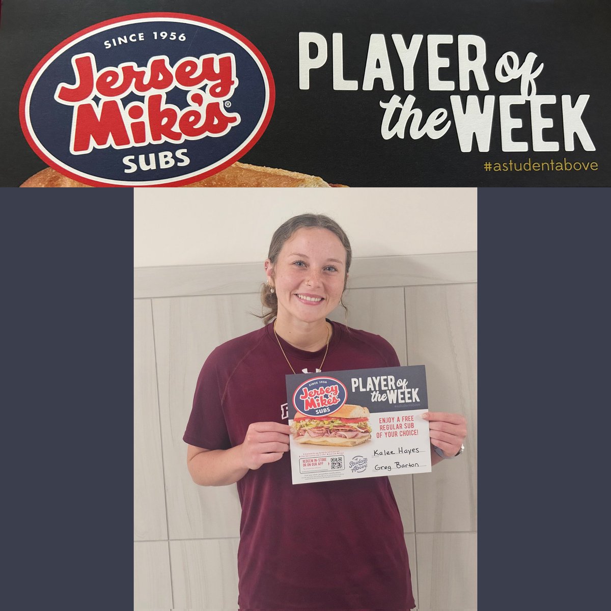 Byrd1Sports's tweet photo. Congratulations To Last Week's @jerseymikes Players Of The Week.  

Colton Sotherden Had A Massive PR In The Mile @ Lord Botetourt 

Skye Williams Won The Shot Put And Discus At Lord Botetourt 

Mia Martin Had 3 Goals In 2 Games 

Kalee Hayes Had Two Home Runs Versus Salem https://t.co/HNF2lLQdVE