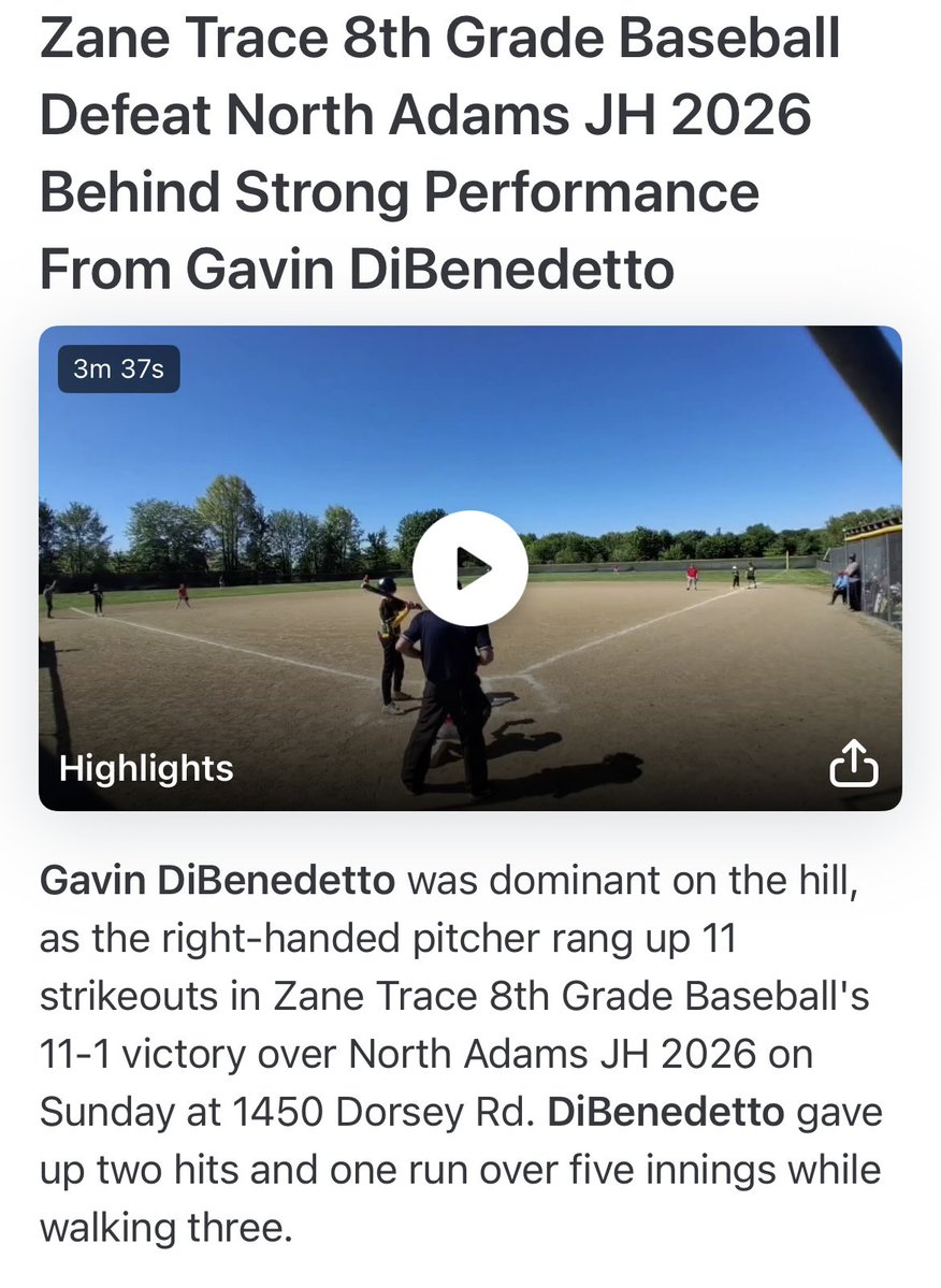 GavinD2030's tweet image. Picked up my 5th win, and 2nd complete game on the mound this season in game 2 against North Adams! ⚾️💪

5IP, (62%), 2H, 1R. 0ER, 11K’s, 3BB

@zanetrace_bsbl 

#baseball #classof2030
#studentathlete 
#utilityplayer #righthandpitcher 
#collegebaseball #recruiter