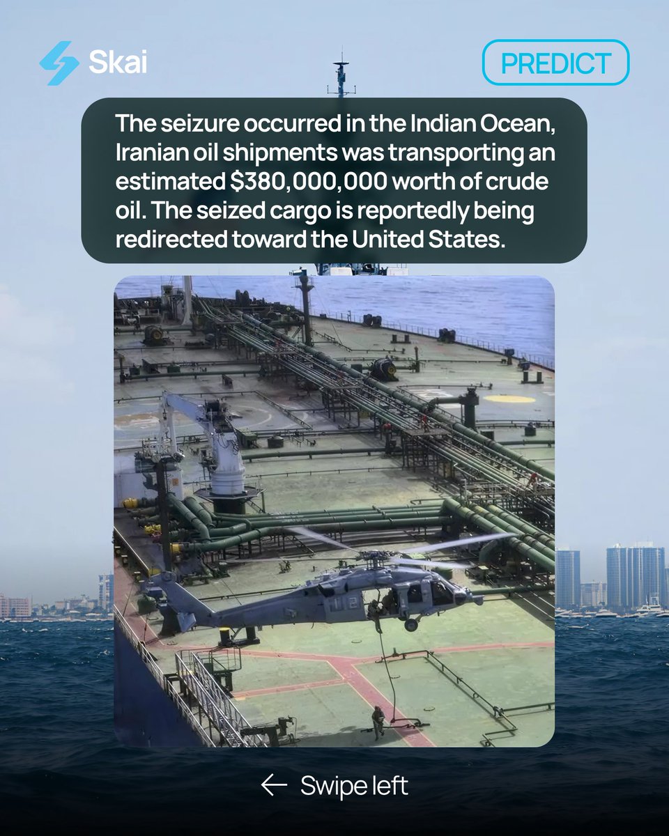 skaipredict's tweet photo. The U.S. Navy and Coast Guard just intercepted a massive Iranian tanker carrying $380,000,000 in crude oil! 🚢

Tensions are reaching a boiling point in the Indian Ocean as the U.S. naval blockade of Iran intensifies.

#USNavy #CoastGuard #Iran #OilTanker #MiddleEastConflict https://t.co/zjcO3ZCw9p
