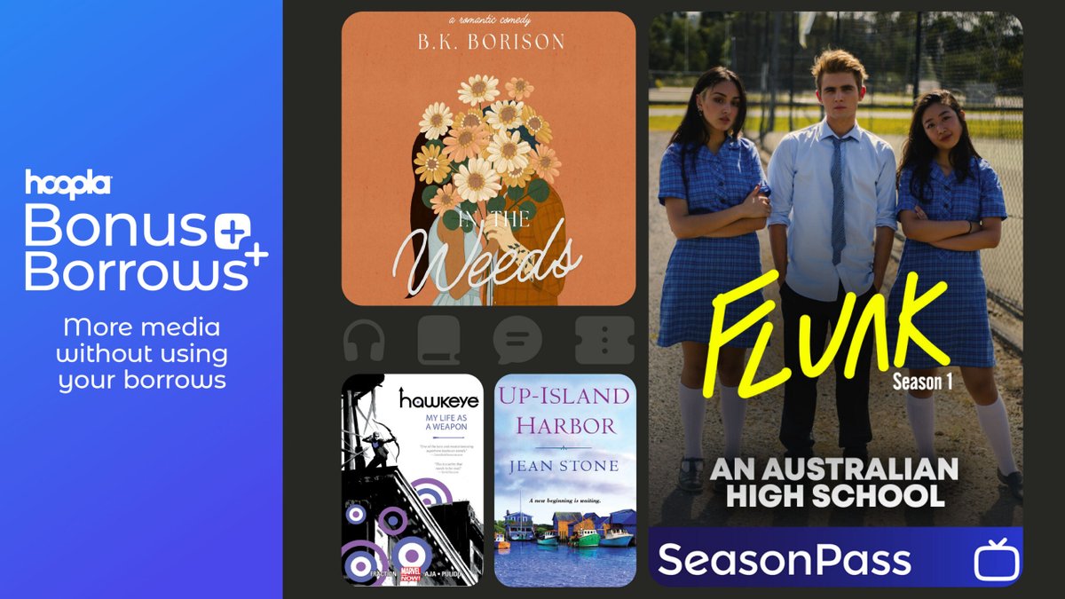 howelibrary's tweet photo. No borrows? No problem! Titles in Hoopla’s Bonus Borrows program don’t count against your limit, and they’re available the last seven days of each month. Enjoy Hoopla all month long! https://t.co/igKibjNni4 https://t.co/8wGDs8QWJi
