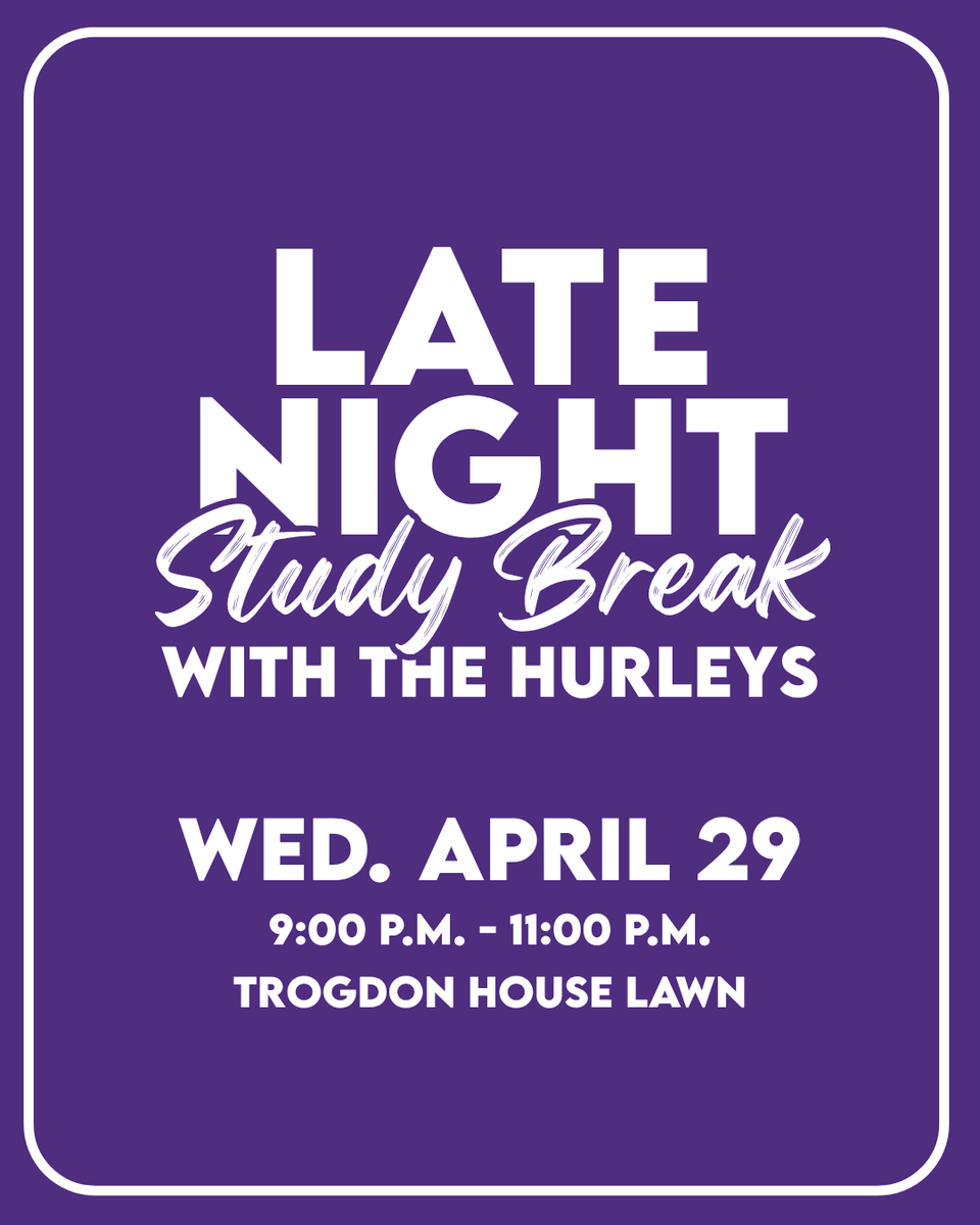 tarletonstudent's tweet photo. Take a break. See your friends. Recharge for finals 💜

Late Night Study Break with the Hurleys returns April 29 from 9:00–11:00 p.m. at the Trogdon House Lawn!

#TarletonState #TarletonStudent https://t.co/aePF9I7QN9