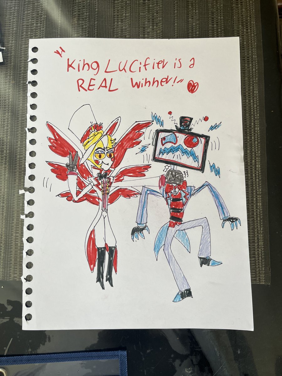 JoshuaR34249660's tweet image. #Drawing of #King &amp;amp; #Lucifer being good friends and Lucifer beating #Vox good ending. #Hazbinhotel #Cartoon #theowlhouse #Crossover