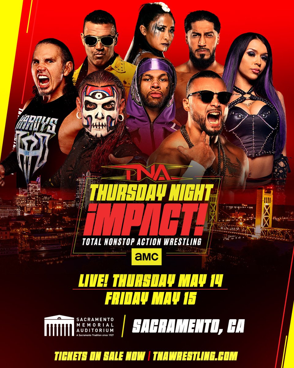 #TNAiMPACT will be LIVE on May 14 - the day before <a href="/LEONSLATER_/">LEON SLATER</a> could make X-Division history - from the Sacramento Memorial Auditorium in Sacramento, California, followed by a day of #TNAiMPACT tapings on May 15. 

Head to TNAWrestling.com for tickets and details.