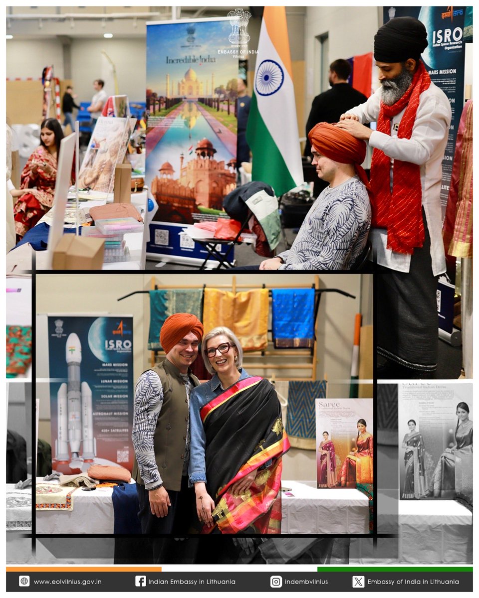 IndEmbVilnius's tweet image. Visitors also had a taste of select Indian cuisine and an opportunity to donning sarees, pagris and traditional handloom jackets.

#India #Lithuania #Vilnius #saree #IndianCuisine #culture #crafts #art