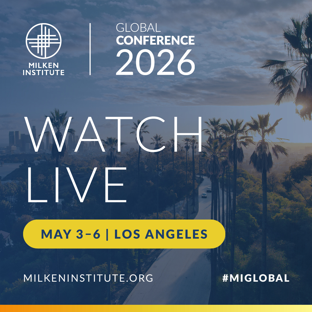 MilkenInstitute's tweet image. Join the Global Conference 2026 Livestream!

Stream #MIGlobal 2026 conversations LIVE across health, finance, technology, and public policy.

Get a front-row view of the conference, May 4–6, with access to live conversations from global leaders across business, government,