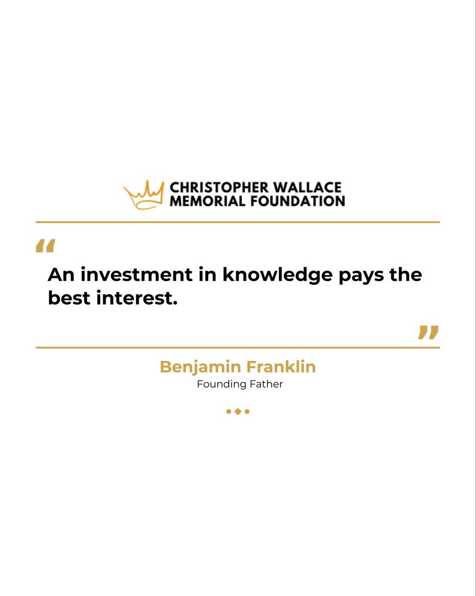 CWallaceOrg's tweet photo. An investment in knowledge always pays forward.
As Benjamin Franklin reminds us, what we learn today shapes how we think, grow, and move tomorrow.
Every book, every question, every moment of learning adds up.
#LiteracyMatters #CWMFPrinciples https://t.co/7I5yJvoUss