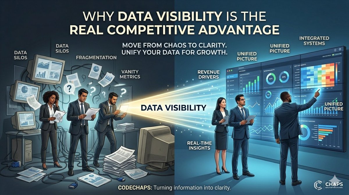 CodeChaps's tweet photo. More data doesn’t always mean better decisions.

The real advantage is visibility—knowing what matters, why it matters, and what to do next.

Here’s why data visibility drives growth 👇
https://t.co/8UrIWKFWD6

#DataAnalytics #BusinessGrowth #DigitalTransformation https://t.co/ogp78JfQaK