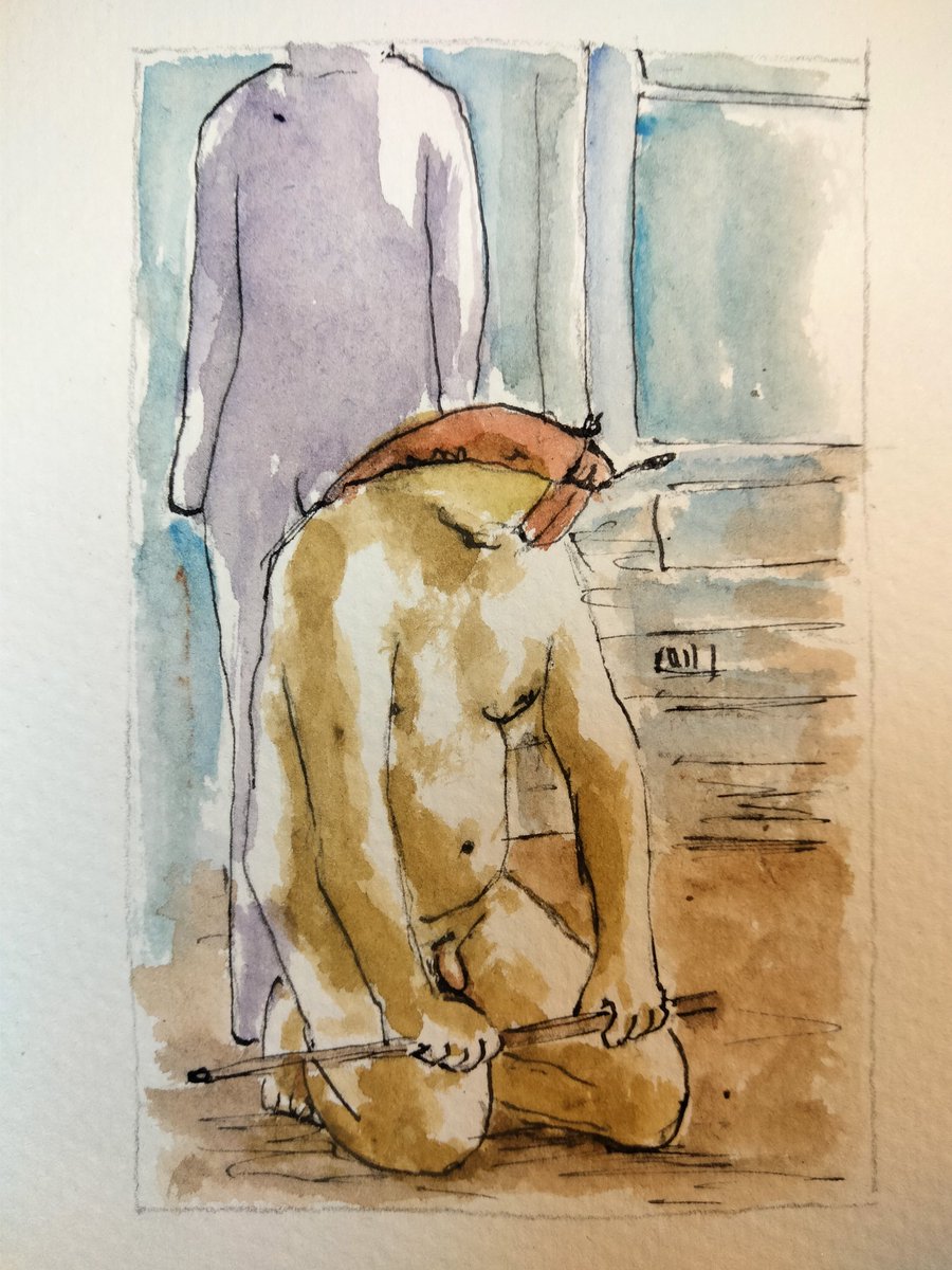 julesartvan's tweet image. Out for more 

#thedailysketch #watercolour and #inkdrawing of a nude figure with a crab head and a mannequin 
#originalartwork #artforsale ebay.us/m/tHbQHQ
