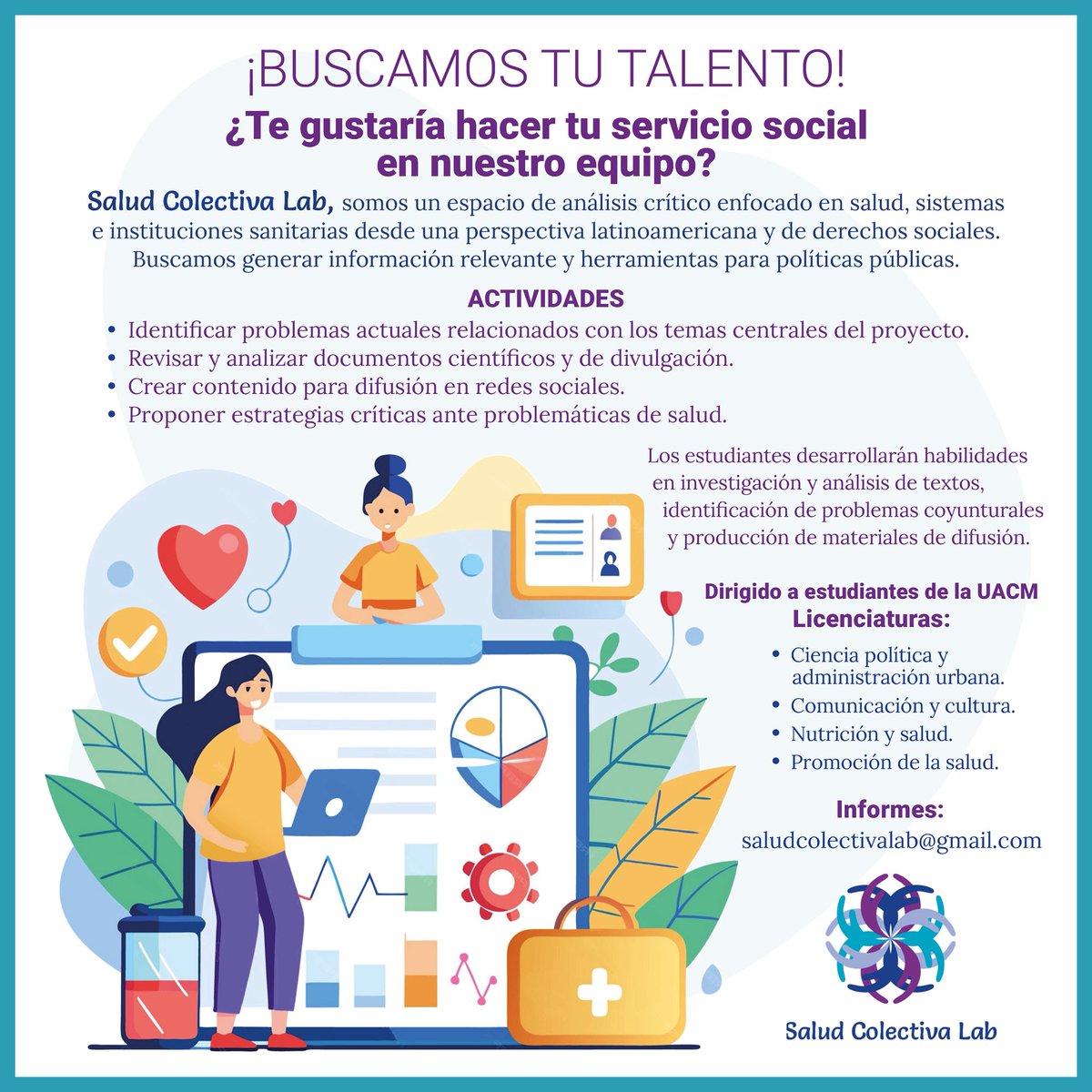 SaludColectivaL's tweet photo. 📣 ¡Atención comunidad #uacemita! Salud Colectiva Lab y la @UACM abren espacios para realizar tu servicio social.

🤓 ¿Te interesa la dimensión social de la salud? ¡Acércate! 🥳

📌Aquí te dejamos los detalles 👇🏽
#SaludColectiva #UACM #FormaciónEnSalud #DerechoALaSalud https://t.co/6vRAVBoCQB