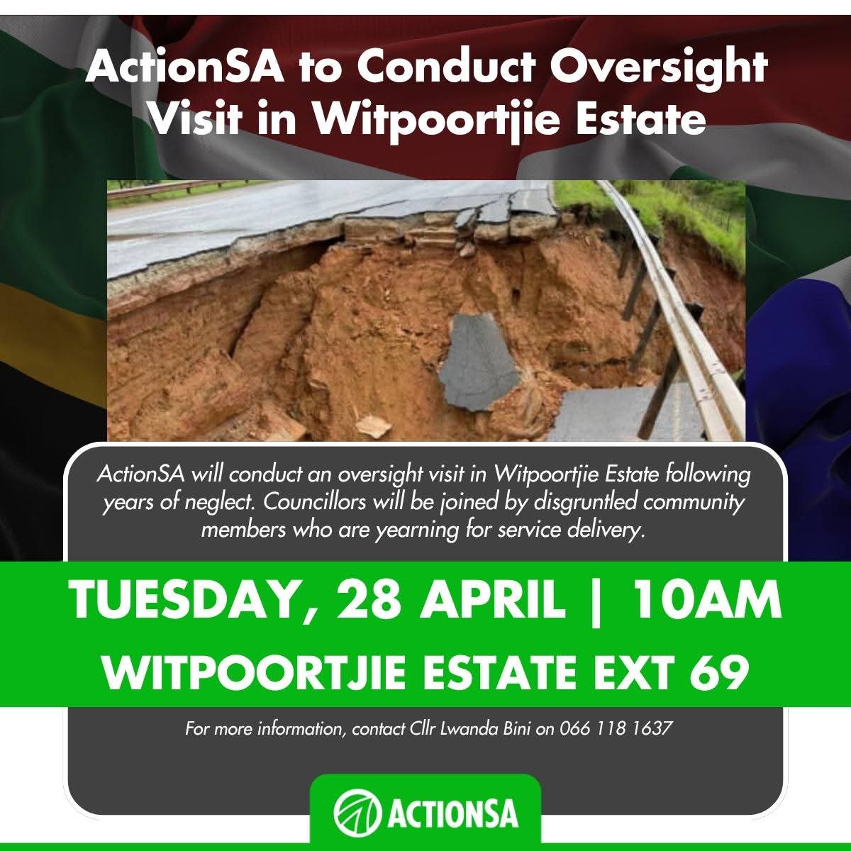 actionsa123's tweet photo. While JRA and DMRE engage in a tug-of-war over responsibility, residents continue to suffer. Action SA strongly believes a mutual understanding and joint operation between these critical parties are crucial to resolving the infrastructure crisis in Ward 127 and surrounding areas. https://t.co/JILw0kv8lt