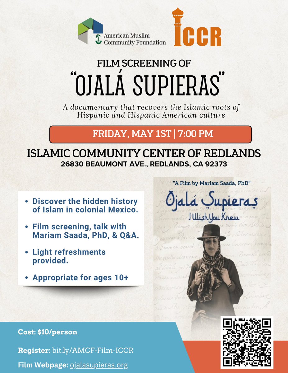 AMuslimCF's tweet image. 🎬 Only a few days left to register for a powerful evening of film, reflection, and conversation.

🔗 amuslimcf.org/events/ojala-s…

#AMCF #MuslimHistory #CommunityEvent #FilmScreening #InlandEmpire #AmericanMuslim #FaithAndIdentity #ICCR #Ojala Supieras