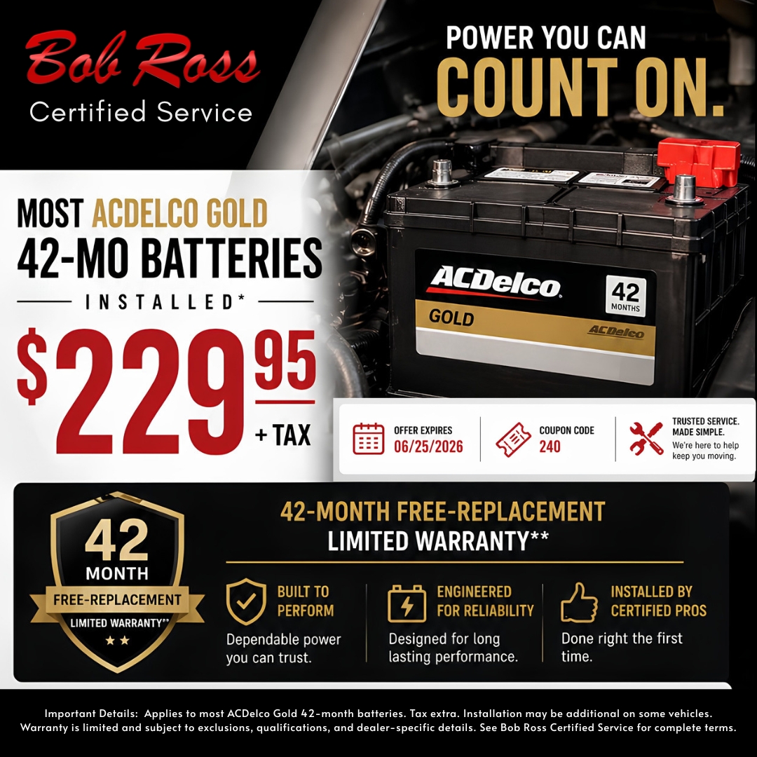 BobRossBuickGMC's tweet image. Don't wait for your battery to remind you! Get an ACDelco Gold replacement at Bob Ross Certified Service for $229.95 + tax. Schedule today! ➡️ ow.ly/vVsB50YQIkL

 #CarBattery #ACDelcoGold #BatteryReplacement #AutoService #CarMaintenance #BobRossService