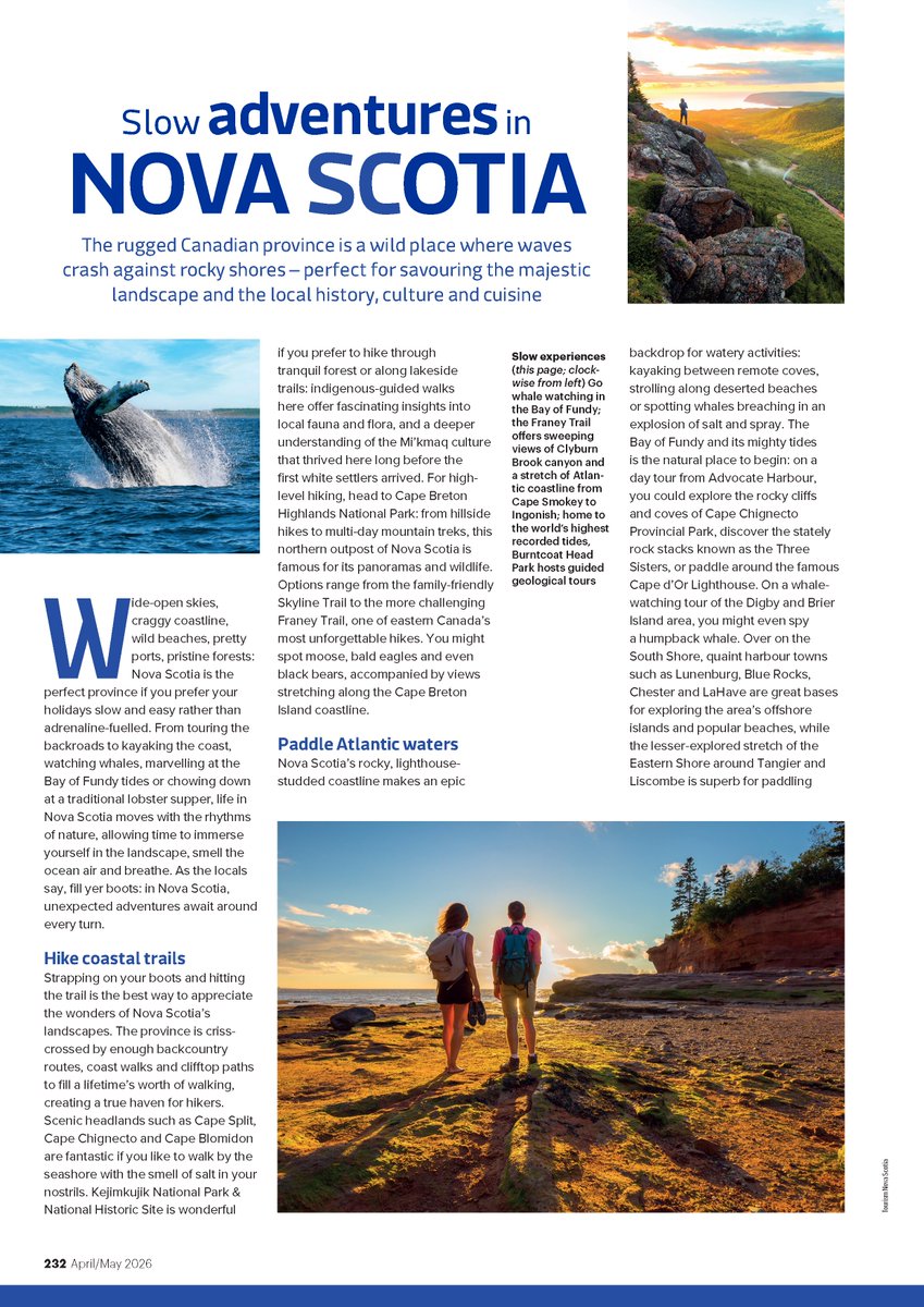 TourismNS's tweet photo. NS in @wanderlustmag  🇬🇧
A "Slower Kind Of Adventure" campaign with @AirCanada &amp; @CanadianAffair . This paid in-market initiative included a dedicated landing page, print features, social promotion, and a podcast episode featuring the Kilted Chef. 
🎧 https://t.co/eWReYMjuGj https://t.co/PdYsAH7JCb