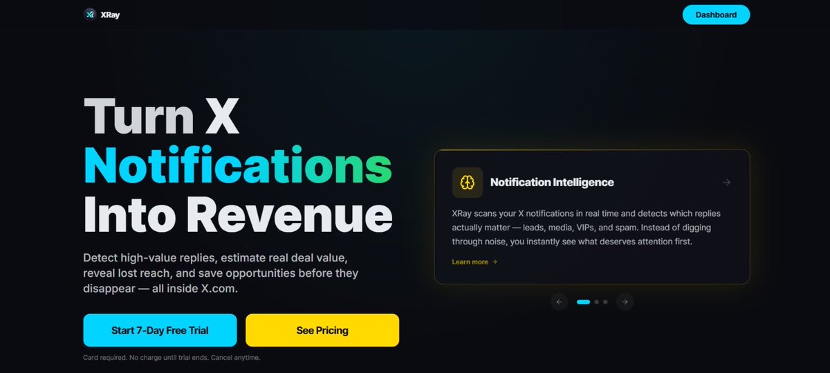 fayazmaihandost's tweet photo. Turn X notifications into revenue.

XRay helps spot deal value, revenue signals, and lost reach before opportunities disappear.

#XCreatorTools #MonetizeOnX #XNotifications #BuildInPublic. https://t.co/GihkgXFXZU