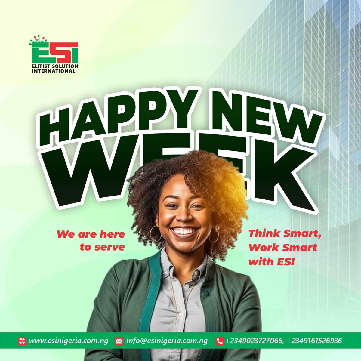 ESI_Elitist's tweet image. It’s a new week!
More speed, more growth, more success- ESI Nigeria is with you every step of the way.

#esinigeria
#wifi
#cablenetwork
#fibre
#connection