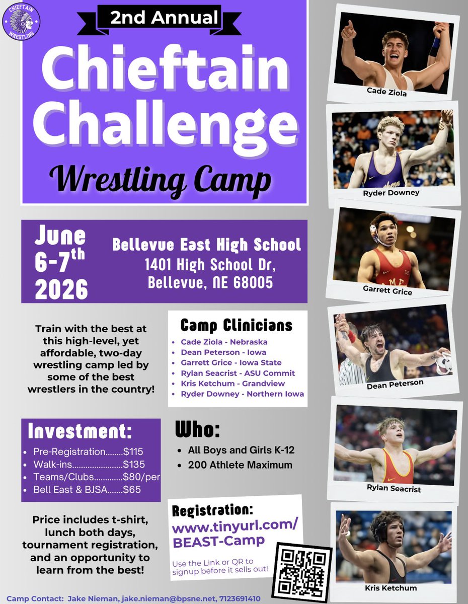 Beast_Grapplers's tweet photo. There is still plenty of time to sign up for the Chieftain Challenge Wrestling Camp and Tournament on June 6-7 at Bellevue East HS! Things are starting to fill up fast, so don’t wait to sign up. Reach out if you have any questions or concerns. Register at: https://t.co/SOC6iuUjWE https://t.co/sDt9vAVfSV